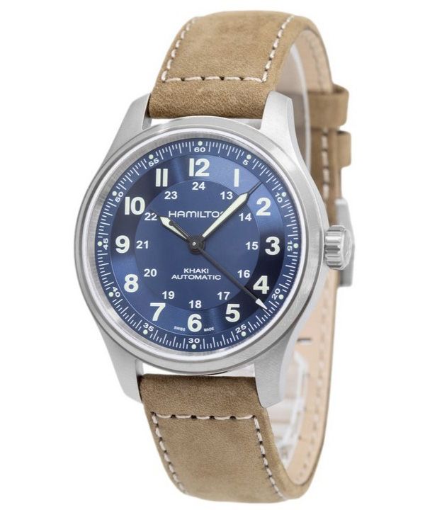 Hamilton Khaki Field Titanium Læderrem Blue Dial Automatisk H70545540 100M herreur