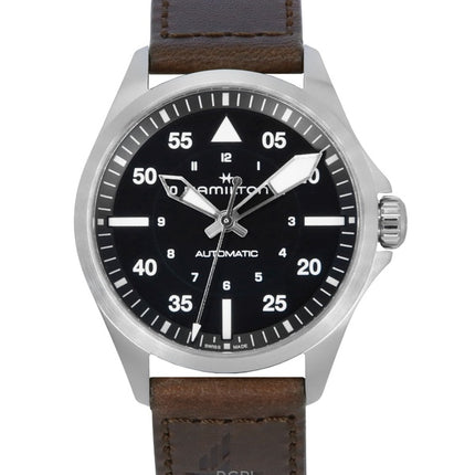 Hamilton Khaki Aviation Pilot Læderrem Sort Urskive Automatisk H76305530 100M herreur