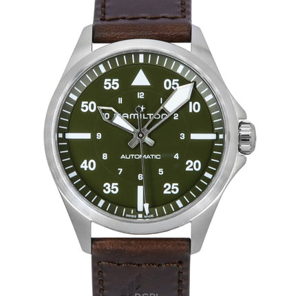 Hamilton Khaki Aviation Pilot Læderrem Grøn Urskive Automatisk H76305560 100M herreur