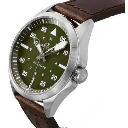 Hamilton Khaki Aviation Pilot Læderrem Grøn Urskive Automatisk H76305560 100M herreur