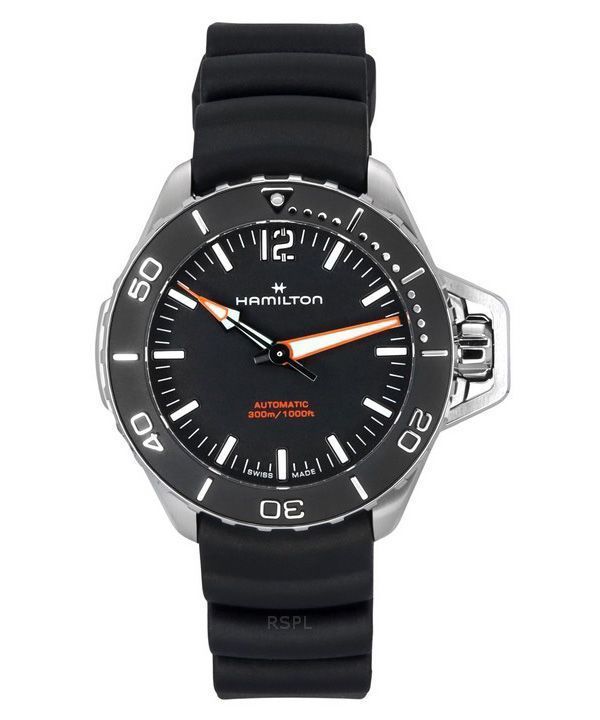 Hamilton Khaki Navy Frogman gummirem med sort skive Automatisk dykker H77455330 300M herreur