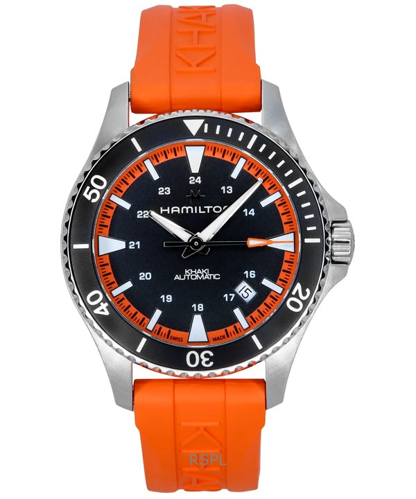 Hamilton Khaki Navy Scuba Orange gummirem Sort Urskive Automatisk H82395331 100M herreur