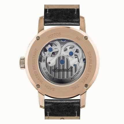 Ingersoll The Jazz Moon Phase læderrem Sort skeleturskive Automatisk I07705 herreur