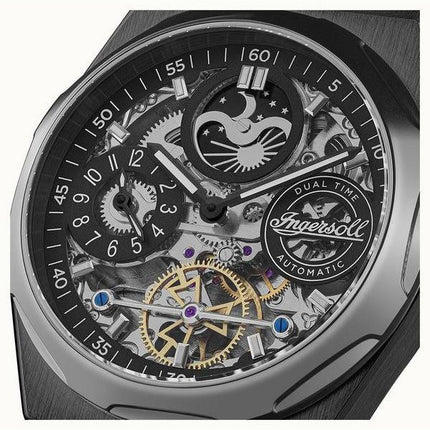 Ingersoll The Broadway Moonphase Dual Time Black Skeleton Dial Automatisk I12908 herreur