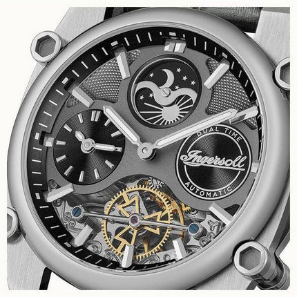 Ingersoll The Varsity Sun And Moon Phase Læderrem Skeleton Grey Dial Automatisk I15402 herreur