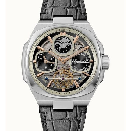 Ingersoll The Spirit Moon Phase Læderrem Sort Skeleton Dial Automatisk I15801 herreur