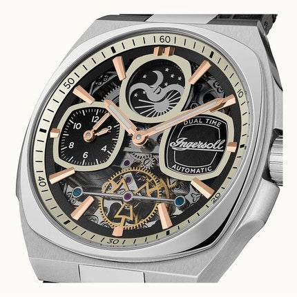 Ingersoll The Spirit Moon Phase Læderrem Sort Skeleton Dial Automatisk I15801 herreur