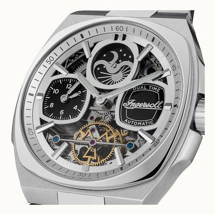 Ingersoll The Spirit Moon Phase Rustfrit Stål Sølv Skeleton Dial Automatisk I15802 Herreur