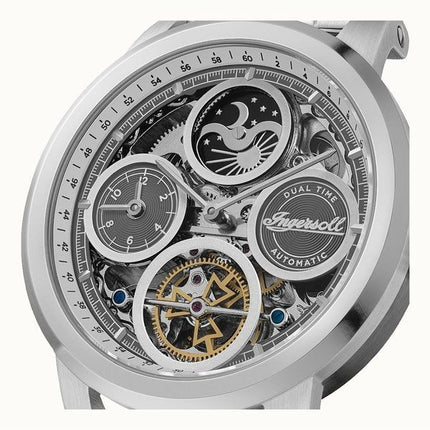 Ingersoll The Arc Moon Phase Rustfrit Stål Sølv Skeleton Dial Automatisk I16002 Herreur