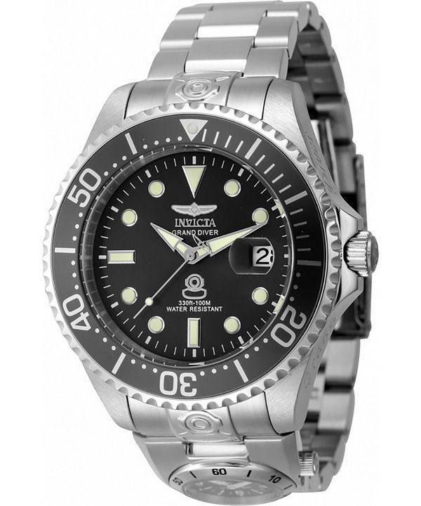 Invicta Pro Diver Dual Time Rustfrit Stål Sort Urskive Automatisk 45812 100M herreur