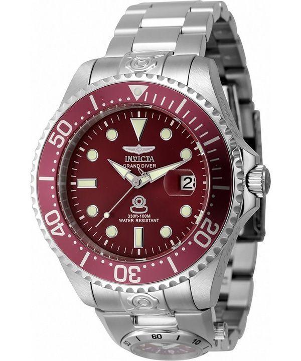 Invicta Pro Diver Dual Time Rustfrit Stål Rød Urskive Automatisk 45814 100M herreur