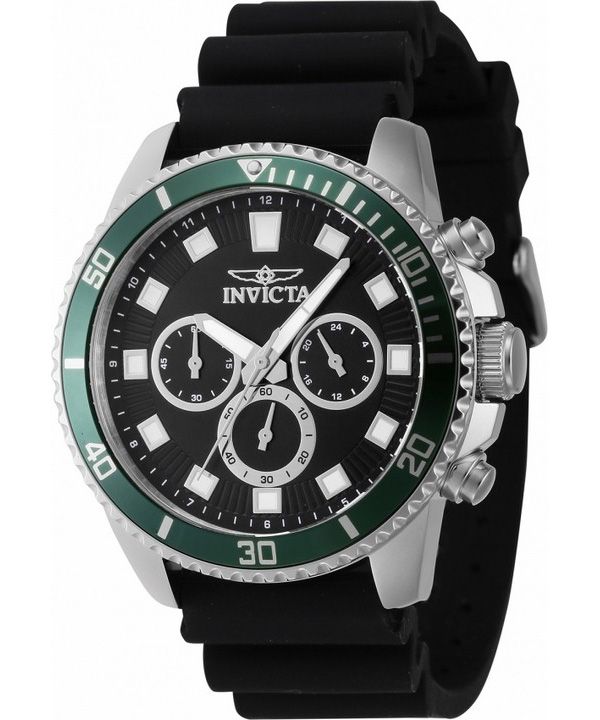 Invicta Pro Diver Chronograph Silikone Strap Black Dial Quartz 46086 herreur