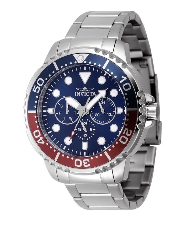 Invicta Pro Diver rustfrit stål blå og rød Pepsi Bezel Blue Dial Quartz 47227 herreur