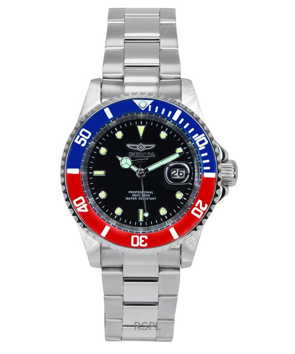 Invicta Pro Diver rustfrit stål sort skive Pepsi Bezel Quartz 47354 200M herreur