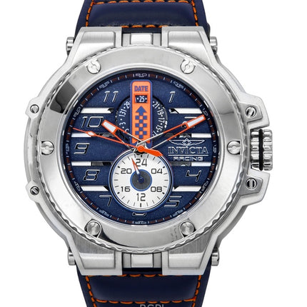 Invicta Racing Downforce GMT læderrem Blue Dial Quartz 47378 200M herreur