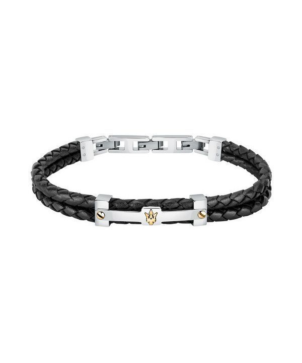 Maserati Jewels sort læder og rustfrit stål JM422AVE11 armbånd til mænd