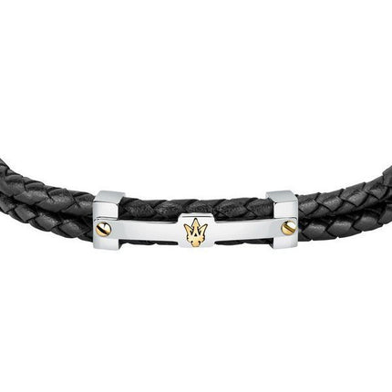 Maserati Jewels sort læder og rustfrit stål JM422AVE11 armbånd til mænd