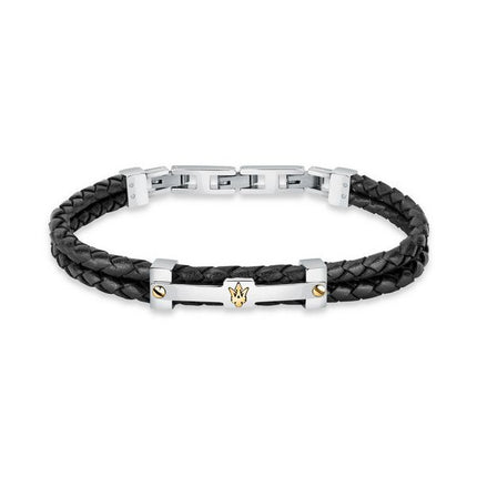 Maserati Jewels sort læder og rustfrit stål JM422AVE11 armbånd til mænd