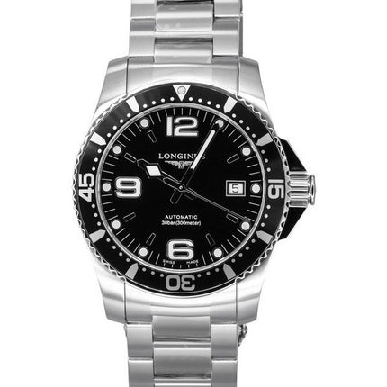 Longines HydroConquest rustfrit stål sort skive automatisk dykker L3.742.4.56.6 300M herreur