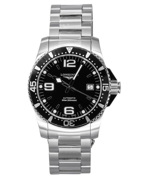 Longines HydroConquest rustfrit stål sort skive automatisk dykker L3.742.4.56.6 300M herreur