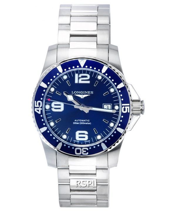 Longines HydroConquest Sunray Blue med Super-LumiNova skive automatisk dykker L3.742.4.96.6 300M herreur