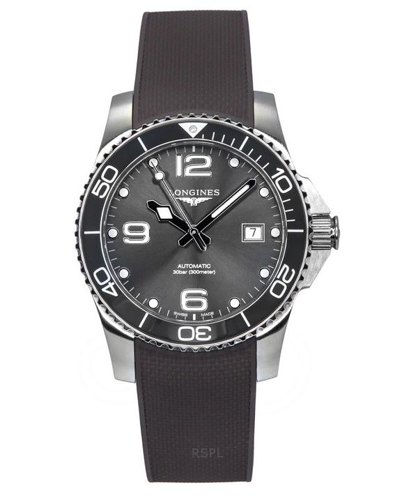 Longines Hydroconquest gummirem Sunray Grey Dial Automatic Diver&#39,s L3.781.4.76.9 300M herreur