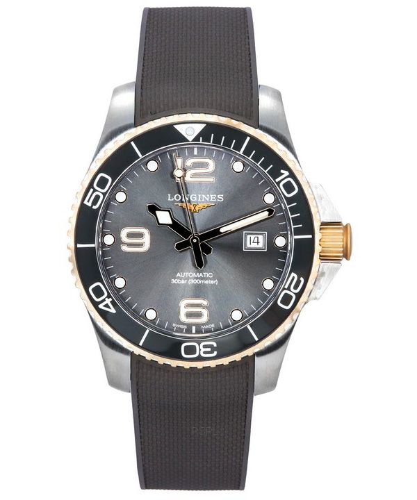 Longines HydroConquest gummirem Sunray Grey Dial Automatic Diver&#39,s L3.782.3.78.9 300M herreur