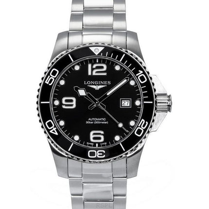 Longines Hydroconquest rustfrit stål Sunray Black Dial Automatic Diver&#39,s L3.782.4.56.6 300M herreur