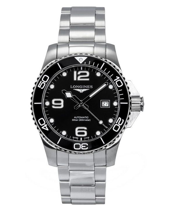 Longines Hydroconquest rustfrit stål Sunray Black Dial Automatic Diver&#39,s L3.782.4.56.6 300M herreur