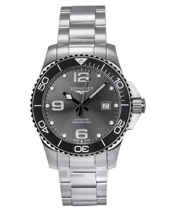 Longines Hydroconquest rustfrit stål Sunray Grey Dial Automatic Diver&#39,s L3.782.4.76.6 300M herreur