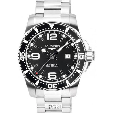 Longines HydroConquest Sunray Black med Super-LumiNova skive automatisk dykker L3.841.4.56.6 300M herreur