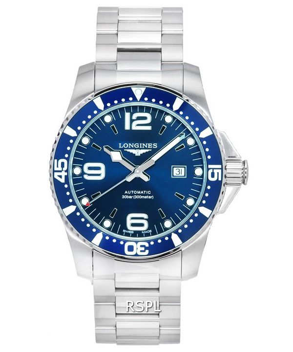 Longines HydroConquest Sunray Blue med Super-LumiNova skive automatisk dykker L3.841.4.96.6 300M herreur