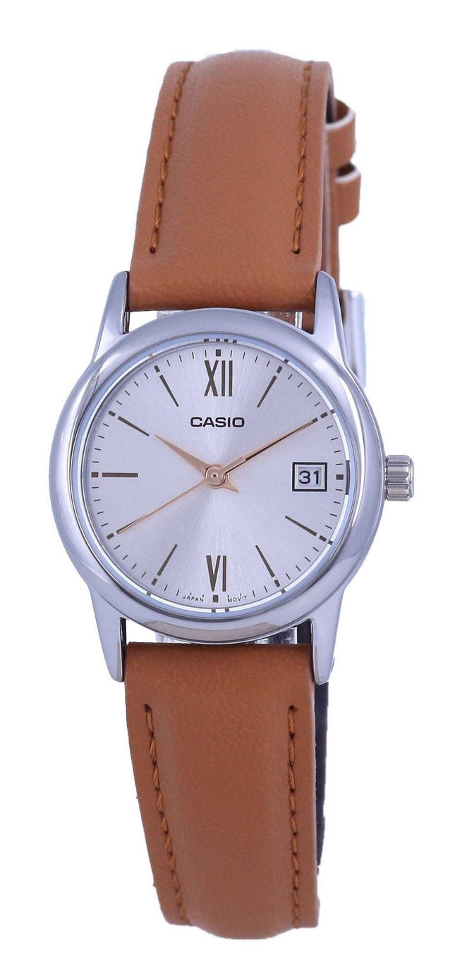 Casio SÃ¸lv urskive Rustfrit stÃ¥l Analog kvarts LTP-V002L-7B3 LTPV002L-7 Dameur