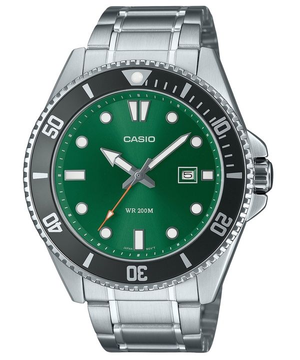 Casio Standard Analog rustfrit stål Grøn skive Quartz MDV-107D-3A2V 200M herreur