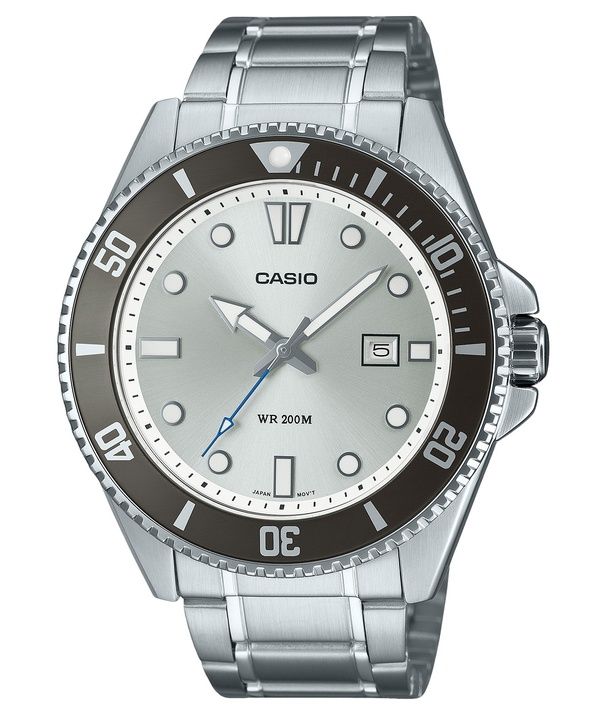 Casio Standard Analog rustfrit stål Sølvskive Quartz MDV-107D-7AV 200M herreur