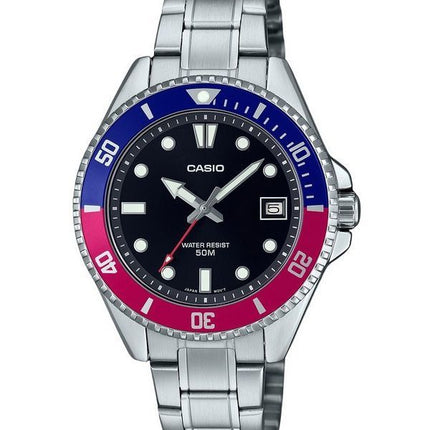 Casio Standard Analog Pepsi Bezel Rustfrit Stål Sort Urskive Quartz MDV-10D-1A3 Herreur