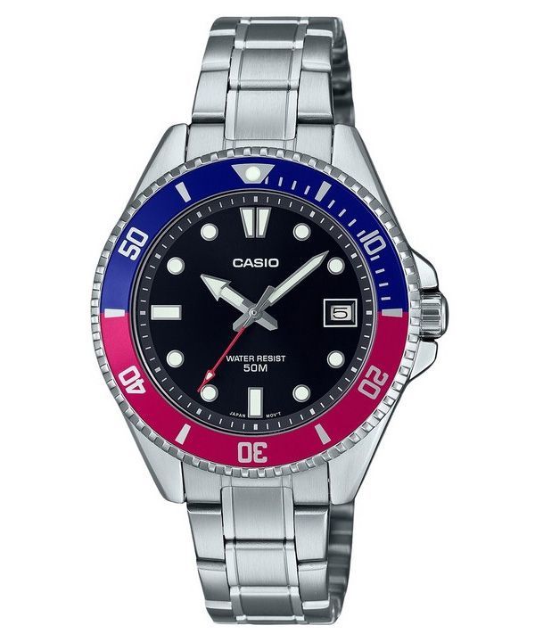 Casio Standard Analog Pepsi Bezel Rustfrit Stål Sort Urskive Quartz MDV-10D-1A3 Herreur