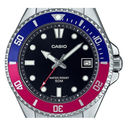 Casio Standard Analog Pepsi Bezel Rustfrit Stål Sort Urskive Quartz MDV-10D-1A3 Herreur