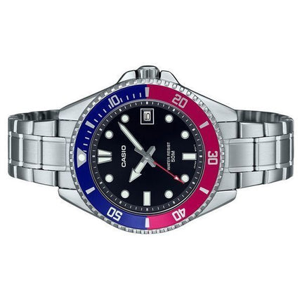 Casio Standard Analog Pepsi Bezel Rustfrit Stål Sort Urskive Quartz MDV-10D-1A3 Herreur