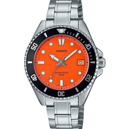 Casio Standard Analog rustfrit stål Orange Urskive Quartz MDV-10D-4A1V herreur