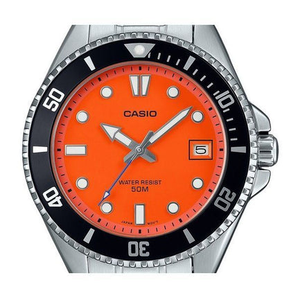 Casio Standard Analog rustfrit stål Orange Urskive Quartz MDV-10D-4A1V herreur