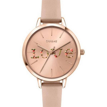 Oui & Me Fleurette Rose Gold Sunray Dial Læderrem Quartz ME010018 Dameur