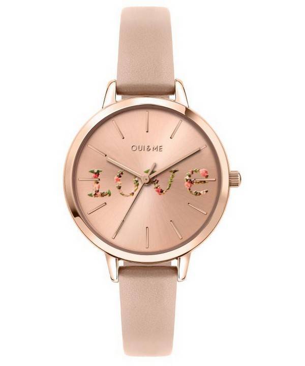 Oui & Me Fleurette Rose Gold Sunray Dial Læderrem Quartz ME010018 Dameur