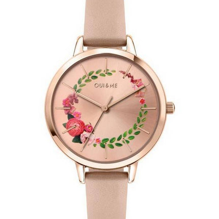 Oui & Me Fleurette Rose Gold Sunray Dial Læderrem Quartz ME010038 Dameur