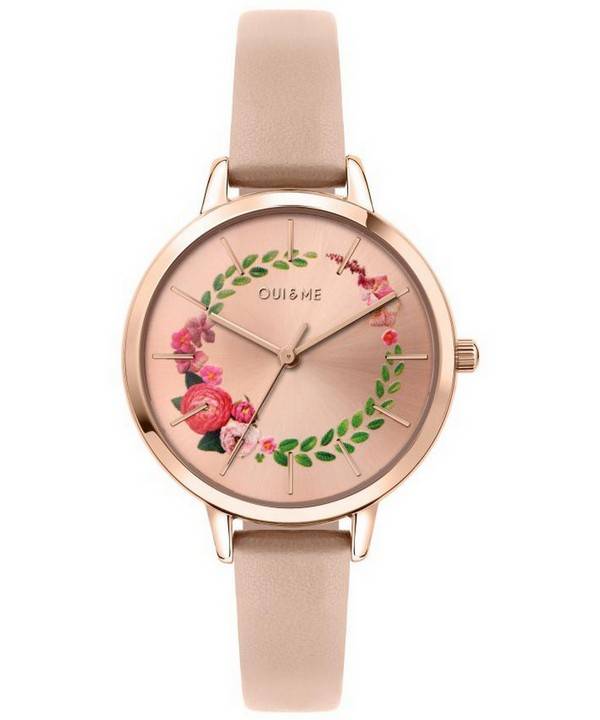 Oui & Me Fleurette Rose Gold Sunray Dial Læderrem Quartz ME010038 Dameur