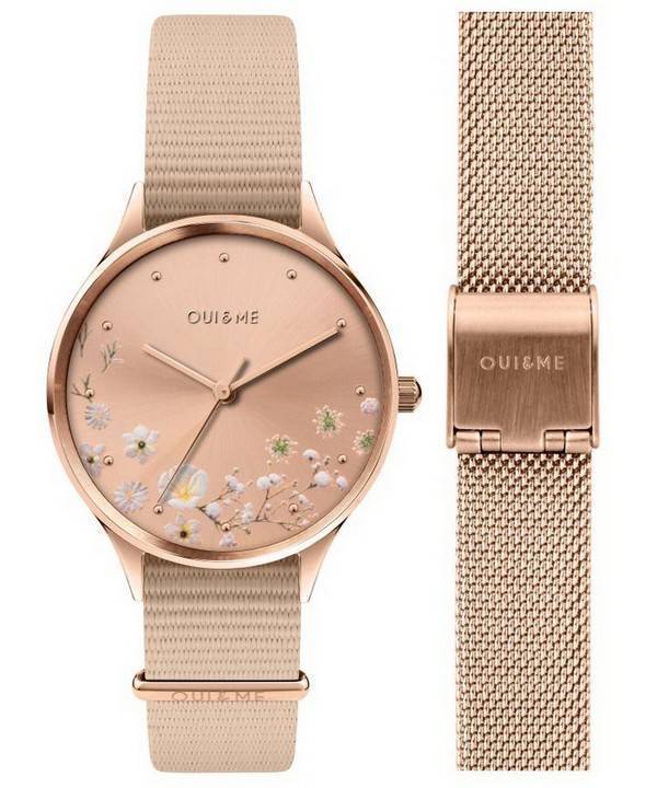 Oui &amp, Me Petite Bichette Rose Gold Sunray Urskive Nylonrem Quartz ME010174 Dameur