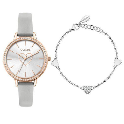 Oui &amp, Me Amourette Krystal Accenter Læderrem Sølv Urskive Quartz ME010289 Dameur med ekstra armbånd