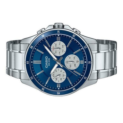 Casio Standard Analog Ion Belagt rustfrit stål Blue Dial Quartz MTP-1374D-2A3V herreur