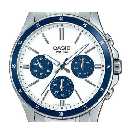 Casio standard analog ionbelagt rustfrit stål hvid skive kvarts MTP-1374D-7A2V herreur