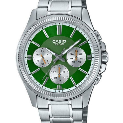 Casio Enticer Analog rustfrit stål Grøn skive Quartz MTP-1375D-3 herreur